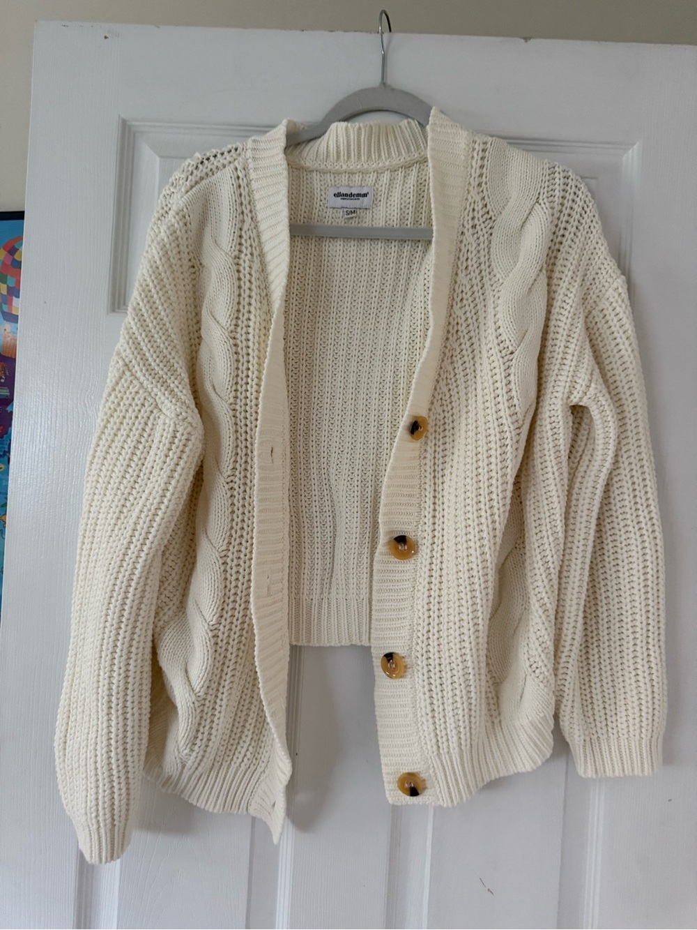 Ellandemm Ivory Cable Knit Button Front Grandpa Cardigan